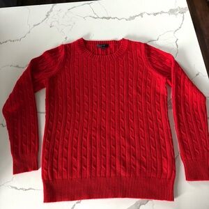 J Crew Cable Knit Crewneck Sweater Wool Blend Vibrant Red Size Petite M